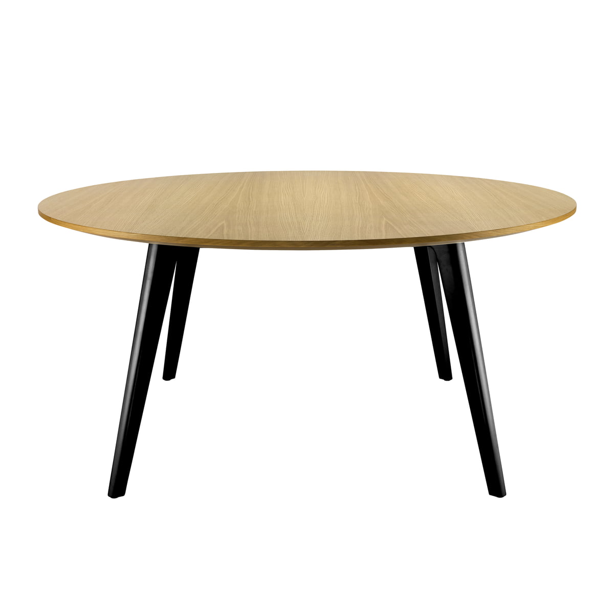 Thonet - 1545 spisebord, Ø 158 cm, klarlakeret eg / sort stel (RAL 9005), skrå kanter