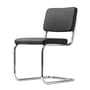 Thonet - S 32 PV polstret stol, krom / Linea læder sort (622 Nero), sømme med sort plast læder