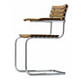 Thonet - S 40 f udendørs lænestol med armlæn, stel i rustfrit stål rundtrør / sæde og ryg iroko olieret