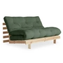 Karup Design - Roots sovesofa, 140 x 200 cm, naturlig fyrretræ / olivengrøn (756)