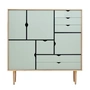 Andersen Furniture - S3 kommode, sæbebehandlet eg / fronter ocean grey