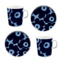 Marimekko - Oiva Unikko krus med hank & tallerken sæt af 4, hvid / mørkeblå / lyseblå