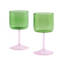 Hay - Tint vinglas, grøn/pink (sæt med 2)