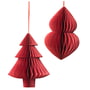 Broste Copenhagen - Christmas Mix dekorationsvedhæng, grantræ & kogler, Ø 13 x H 13 cm, pompeiansk rød (sæt med 2)