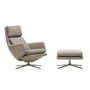 Vitra - Grand Relax Armchair & Ottoman, poleret aluminium, Cozy 2 fossil, læder/sand, filtglidere