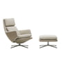 Vitra - Grand Relax lænestol & skammel, poleret aluminium, Dumet beige / grå, læder / sand, filt glidere