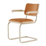 Thonet - JS. THONET by Jil Sander S 64 P Nordic lænestol, Nickelsilver / hvidpigmenteret eg / burnt walnut læder