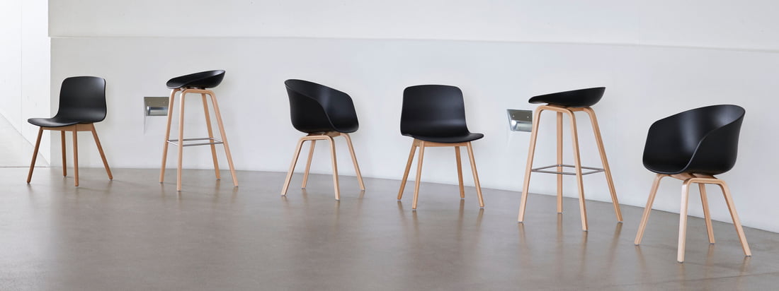 About A Chair-serien fra det danske designstudie Hay er en af de mest kendte og mest populære siddemøbelserier i verden. About A Eco serien fra Hay går et skridt videre: Genanvendt polypropylen (PP) bruges til produktion.