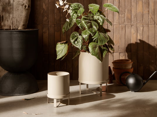 Bau-plantepotten fra ferm Living in the ambience view: Med sin specielle rillestruktur fremhæver potten planterne perfekt indendørs og udendørs.
