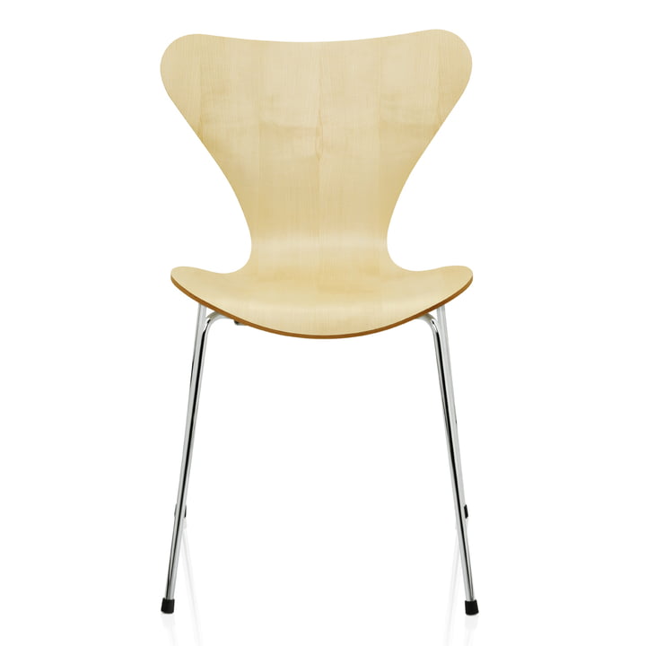Serie 7 stol (46,5 cm) fra Fritz Hansen i naturlig ahorn/forkromet