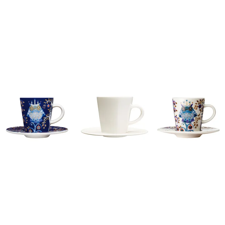 Taika espressokopper med underkop fra Iittala i hvid og blå