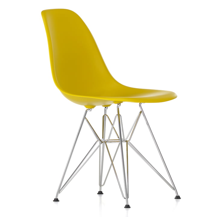 Eames Plastic Side Chair DSR fra Vitra i krom/sennep