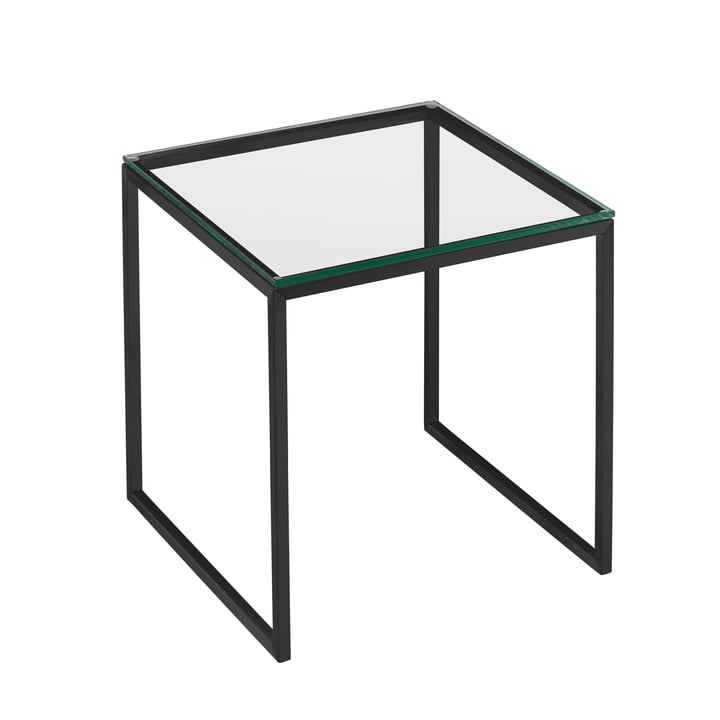 Hans Hansen – Less 22/2 sofabord med slædeben, sort/transparent glasbordplade