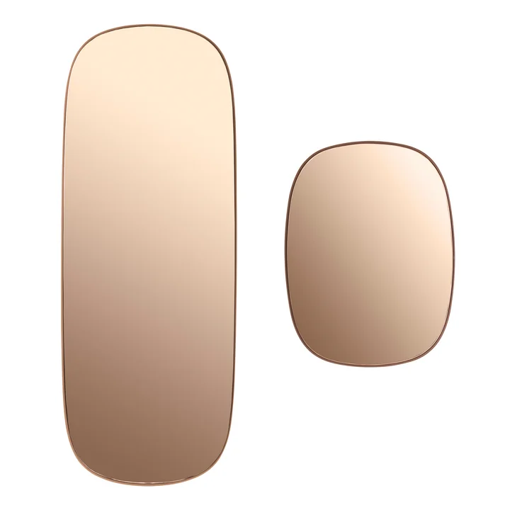 Det Framed Mirror i stort og lille i farven lyserødt glas