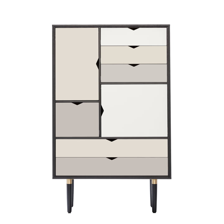 S5 kommode fra Andersen Furniture i sortlakeret eg (fronter sølv, beige, metalgrå)