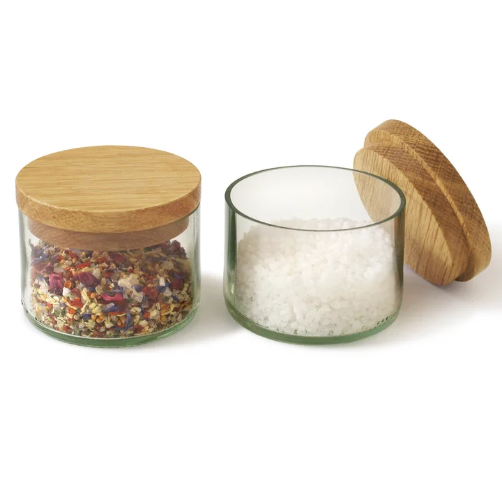 Salt- og krydderikrukker (sæt med 2 stk.) fra side by side, eg/glas