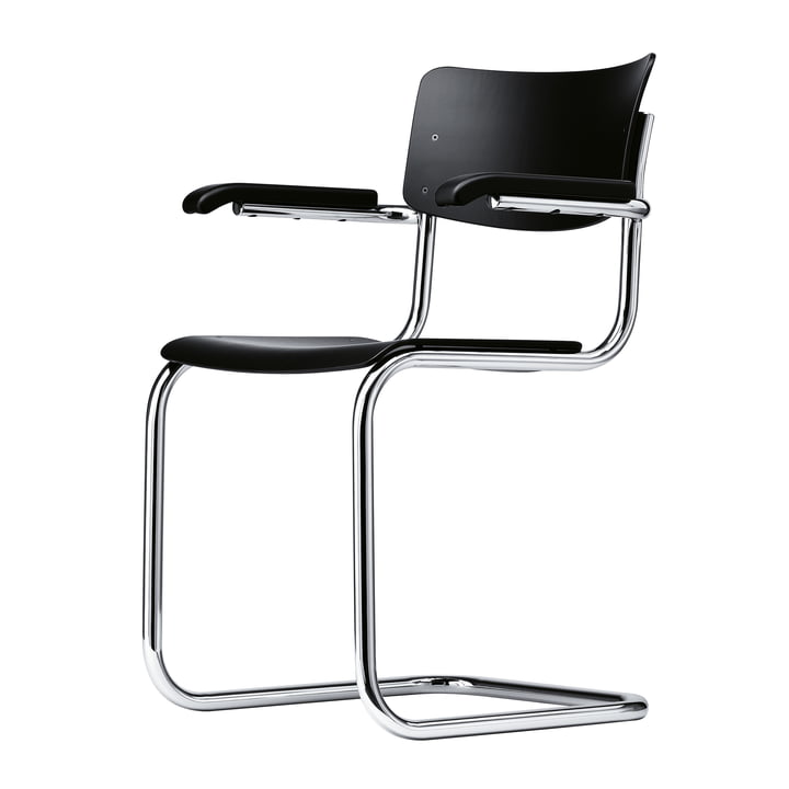 S 43 F stol fra Thonet lavet af krom / sortbejdset bøg (TP 29)