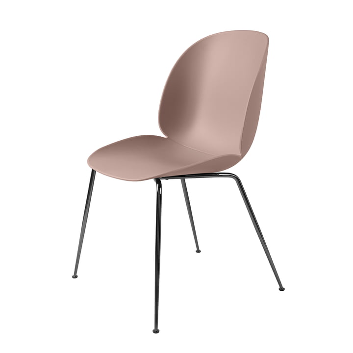 Beetle Dining Chair Conic Base fra Gubi i sort krom / sød pink