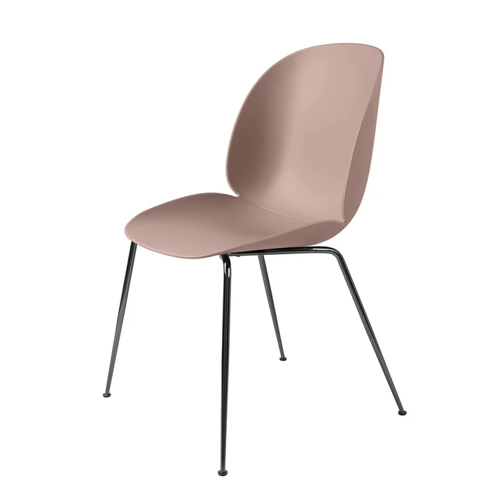 Beetle Dining Chair Conic Base fra Gubi i sort krom / sød pink