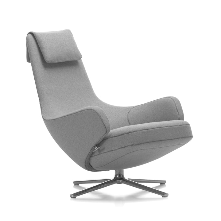 Vitra - Repos lænestol og skammel, Cosy lysegrå (01 grusgrå) / poleret aluminium