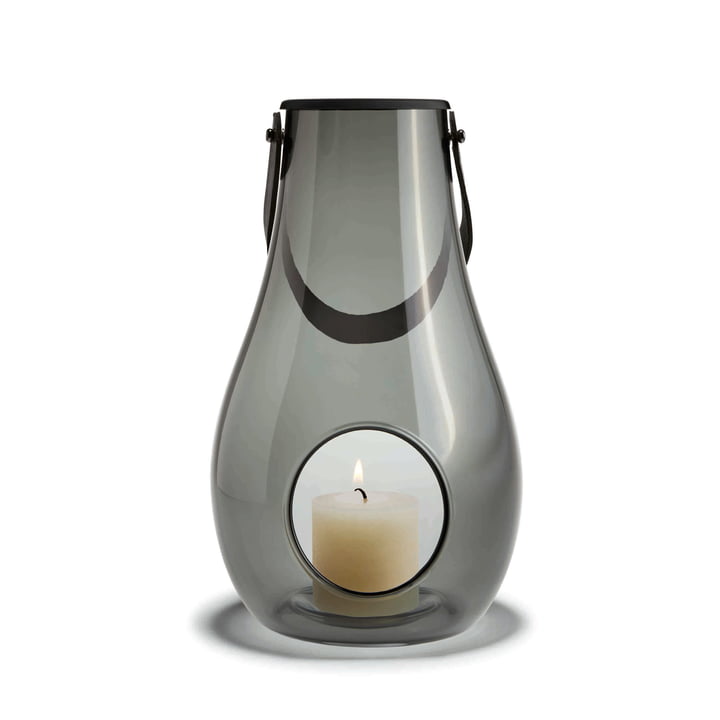 Design med lys lanterne H 29 cm af Holmegaard i Smoke