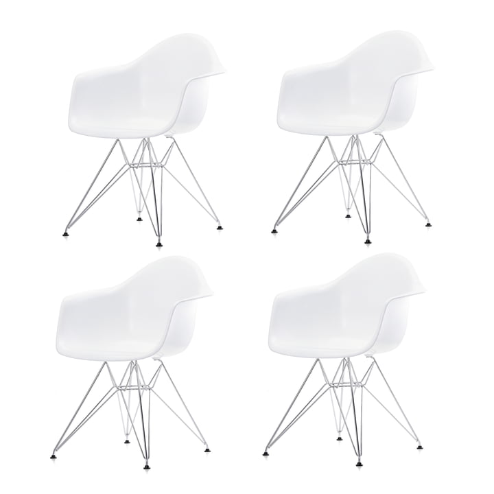 Forfremmelse: 4 x Eames Plastic lænestol DAR fra Vitra i krom / hvid