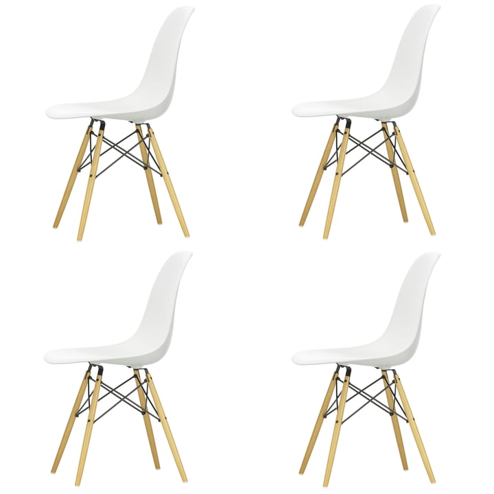 Kampagne: 4 x Eames Plastic Side Chair DSW fra Vitra i gullig ahorn/hvid