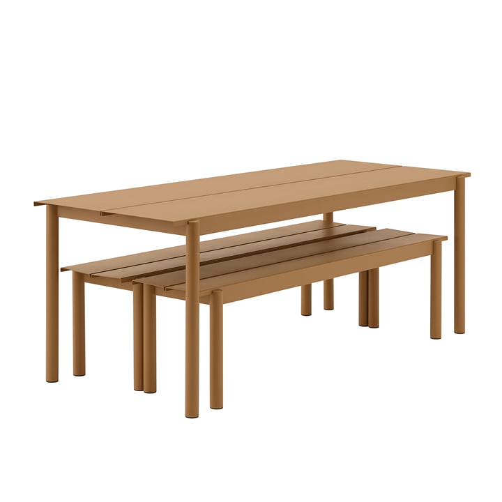 Linear Steel stålbænk og bord i brændt orange fra Muuto