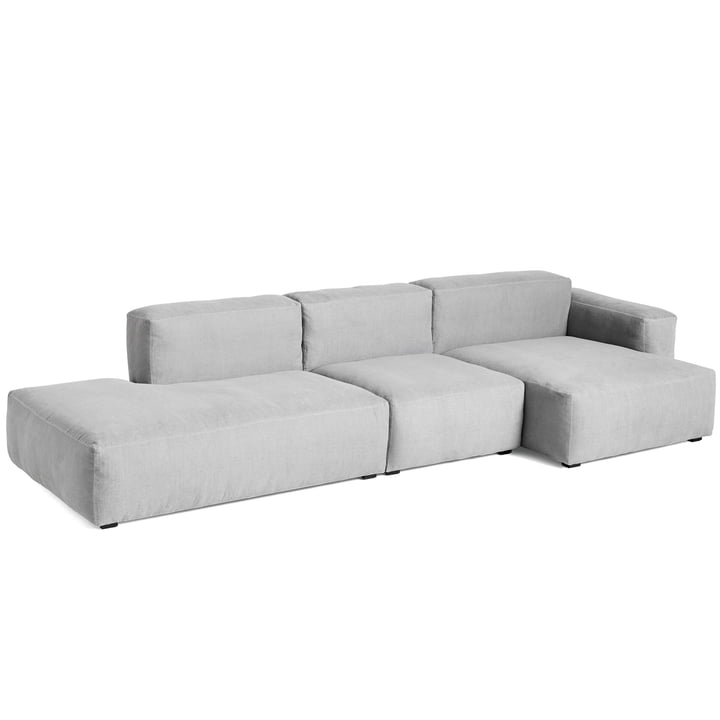Mags Soft Sofa 3-personers kombination 4 armlæn lavt til højre af Hay i lysegrå (Linara 443) / sømme: tone-i-tone