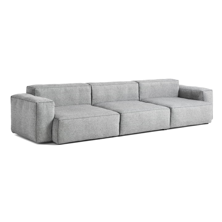 Mags Soft Sofa 3-personers kombination 1 armlæn lavt af Hay i lysegrå (Hallingdal 130) / sømme: mørkegrå