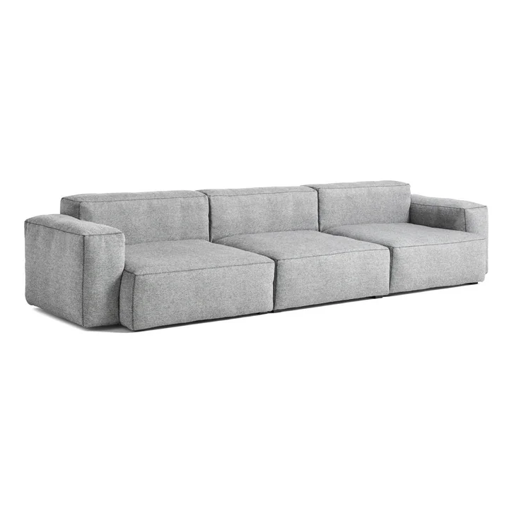 Mags Soft Sofa 3-personers kombination 1 armlæn lavt af HAY i lysegrå (Hallingdal 130) / sømme: mørkegrå