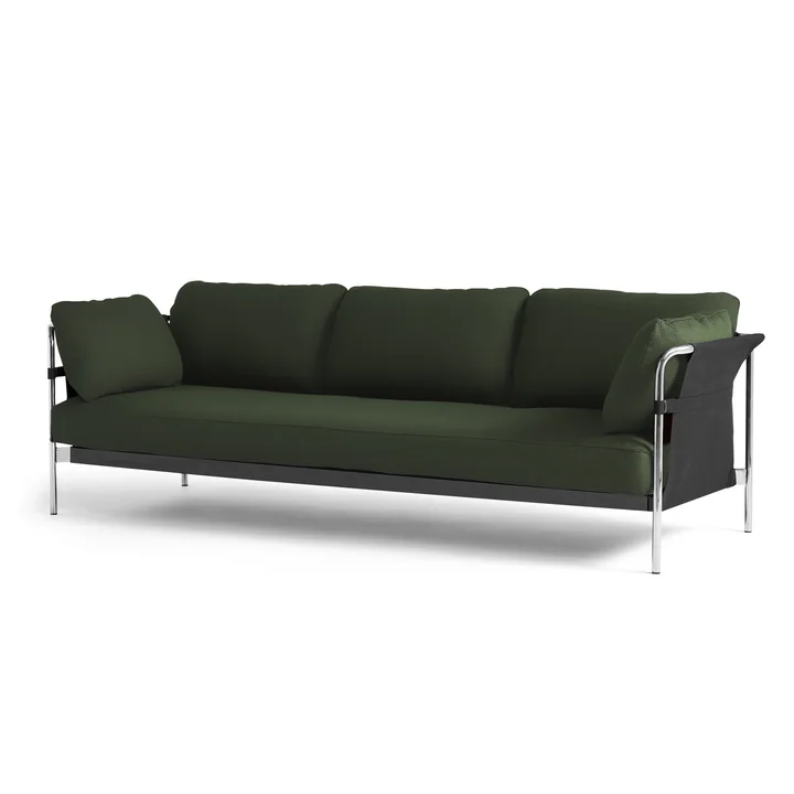 Can 2. 0 sofa 3 sæder fra HAY i krom / lærred sort / Steelcut 975 mørkegrøn