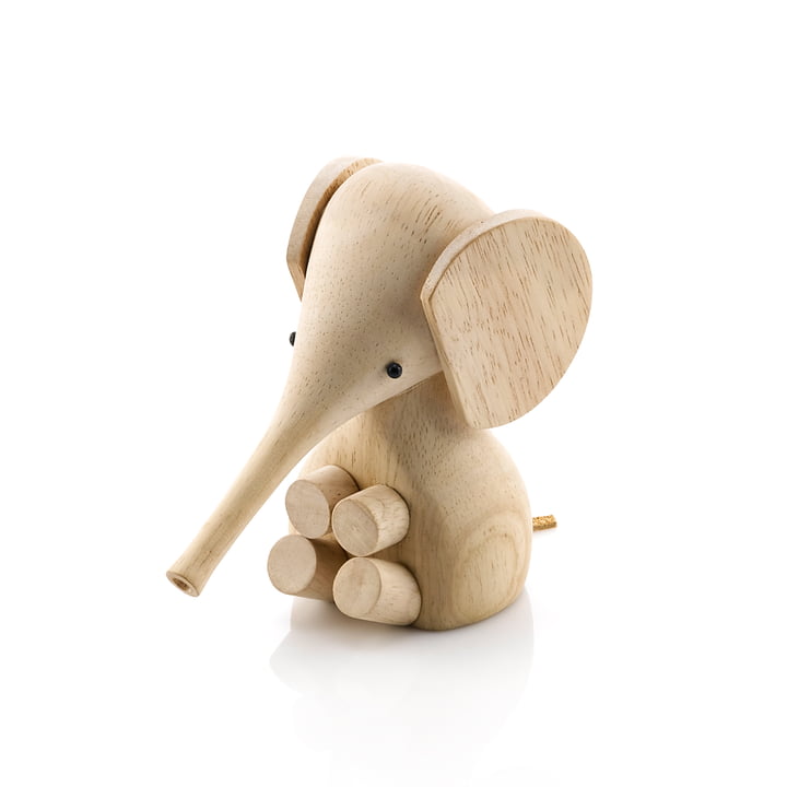 Gunnar Flørning Baby Elephant Wood Figur H 11 cm af Lucie Kaas i naturgummitræ