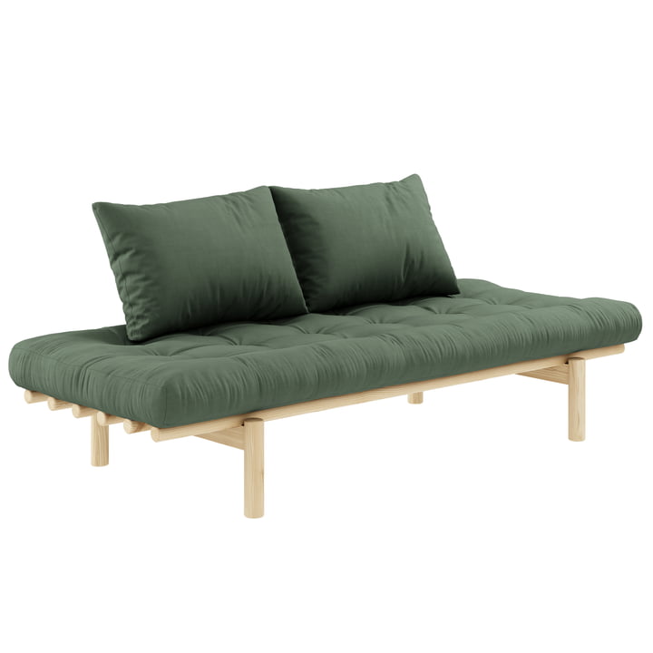 Pace Daybed fra Karup Design i naturlig fyrretræ / olivengrøn