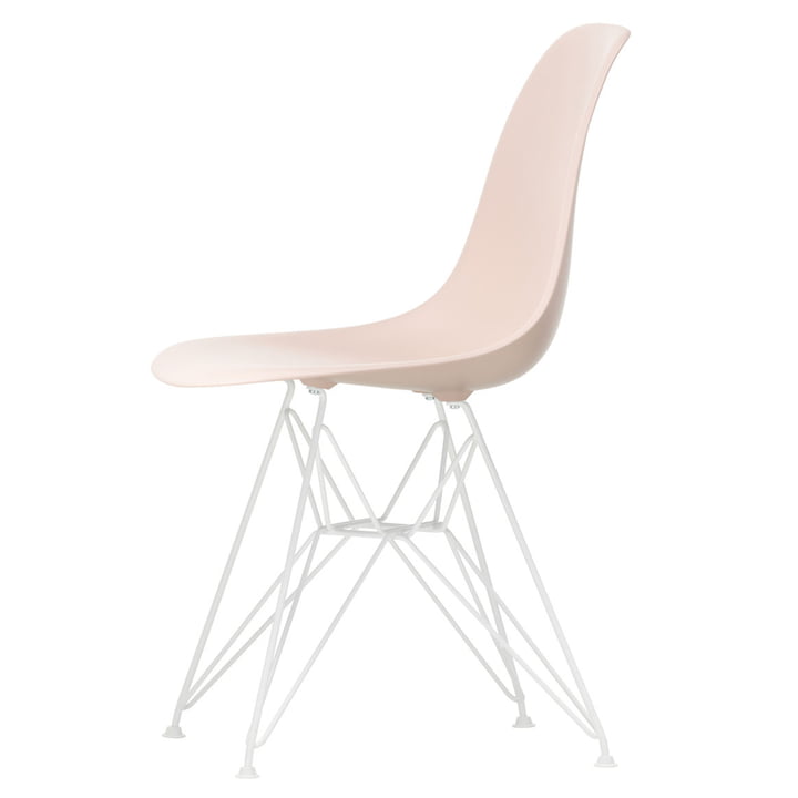 Eames Plastic Side Chair DSR fra Vitra i hvid / blød rosa (filt glider hvid)