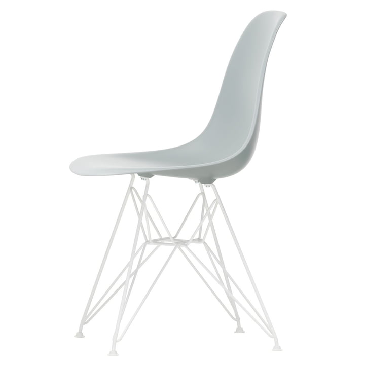 Eames Plastic Side Chair DSR fra Vitra i hvid / lysegrå (filt gliders hvid)