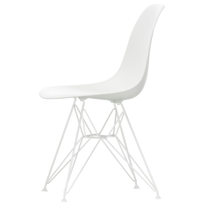 Eames Plastic Side Chair DSR fra Vitra i hvid/hvid (filt glider hvid)