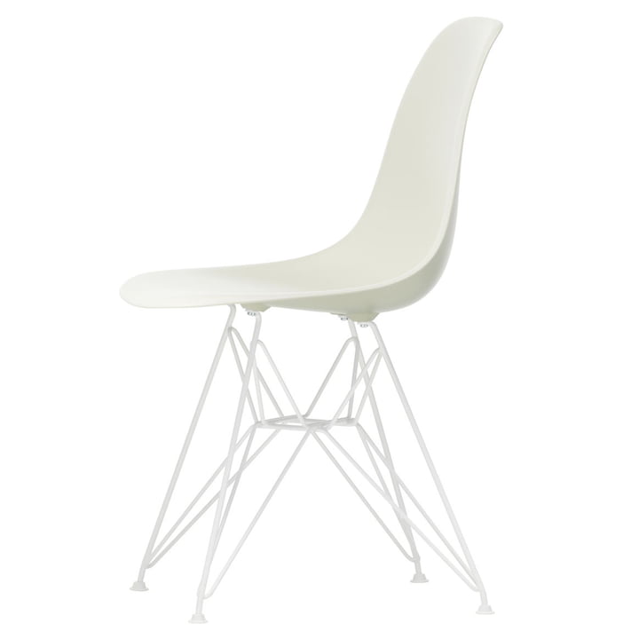Eames Plastic Side Chair DSR fra Vitra i hvid / pebble (filt glider hvid)