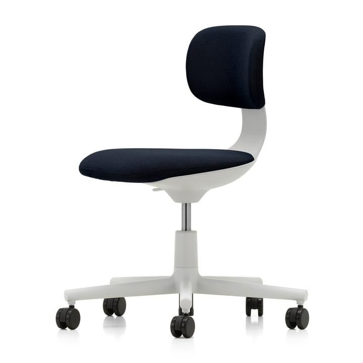 Rookie kontorstol fra Vitra i blød grå / Volo natblå (hårde gulvhjul)