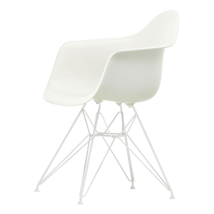 Eames Plastic Armchair DAR fra Vitra i hvid/hvid (hvide filtglidere)