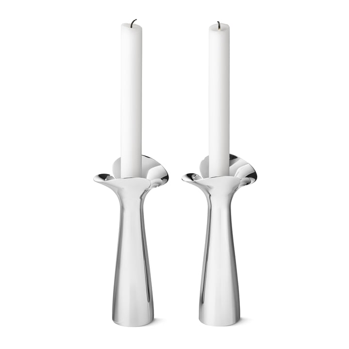Bloom Botanica lysestager, sæt med 2, rustfrit stål af Georg Jensen