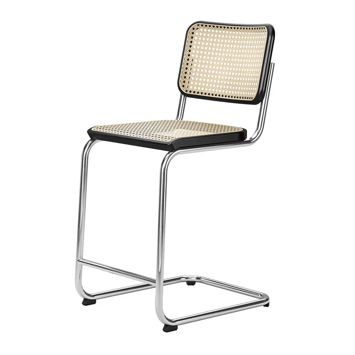 S 32 VHT barkrakke SH 64 cm af Thonet i krom / bøgfarvet sort / sukkerrør med støttestof