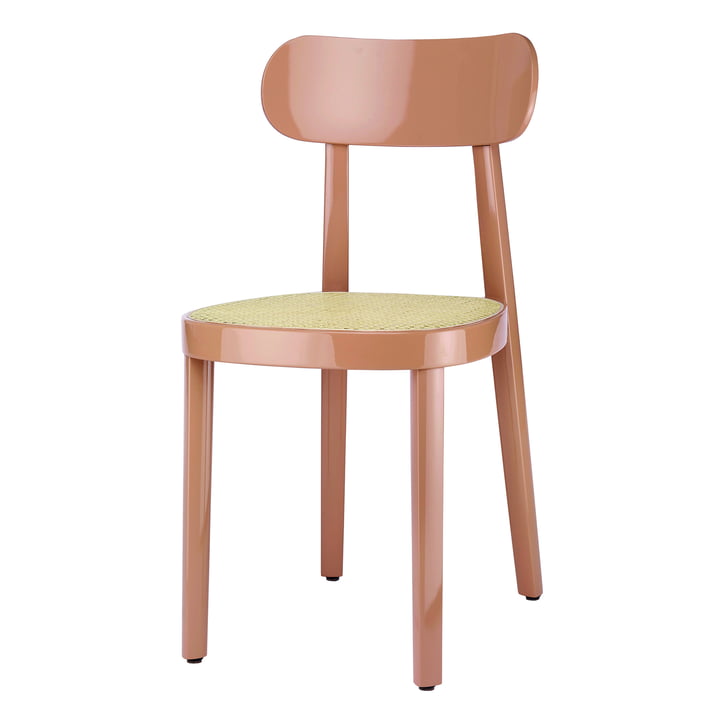 118 stol fra Thonet med fletværk med plastik støttestof / bøg højglans antik pink lakeret