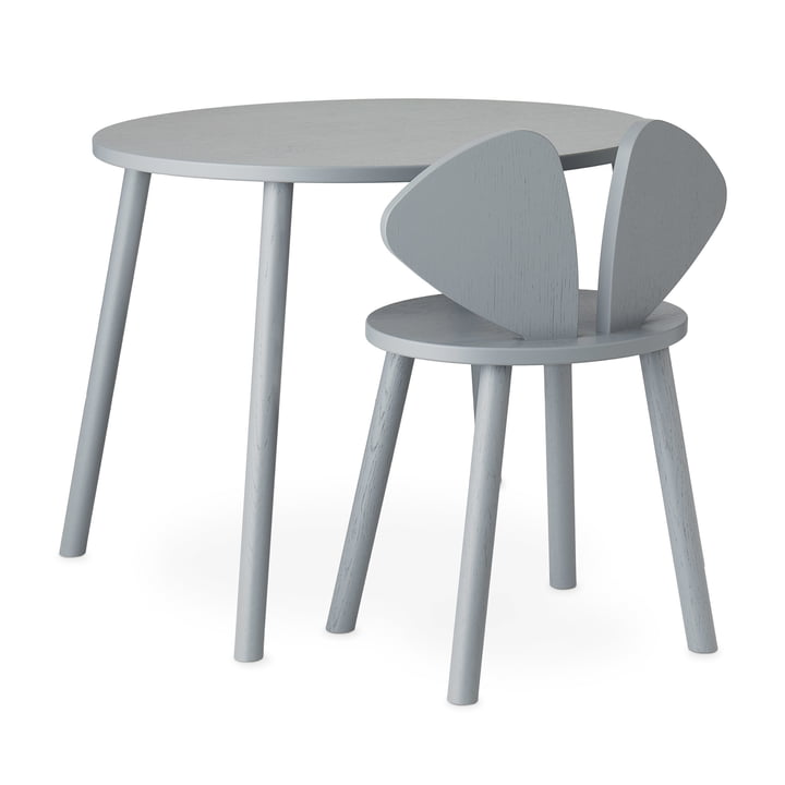 Mouse School Set (Junior - stol og bord) fra Nofred i grå