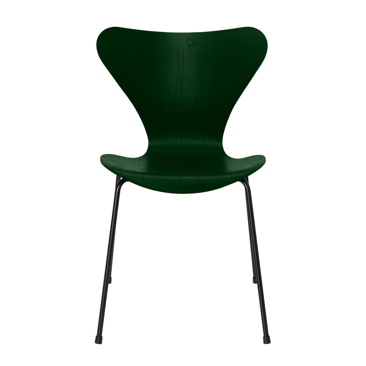 Serie 7 stol af Fritz Hansen i stedsegrøn farvet ask / sort stel