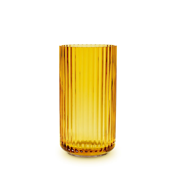 Glasvasen af Lyngby Porcelæn, H 15,5 cm, amber