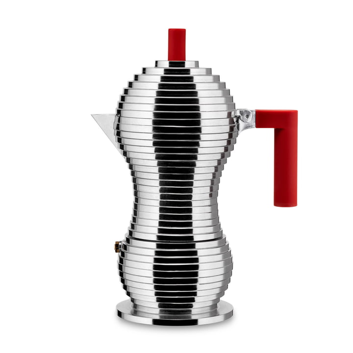 Pulcina espressomaskine 30 cl fra Alessi i sølv/rød