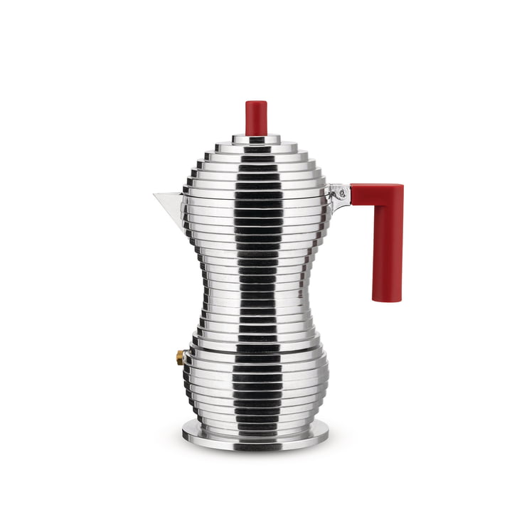 Pulcina espressomaskine 15 cl fra Alessi i sølv/rød