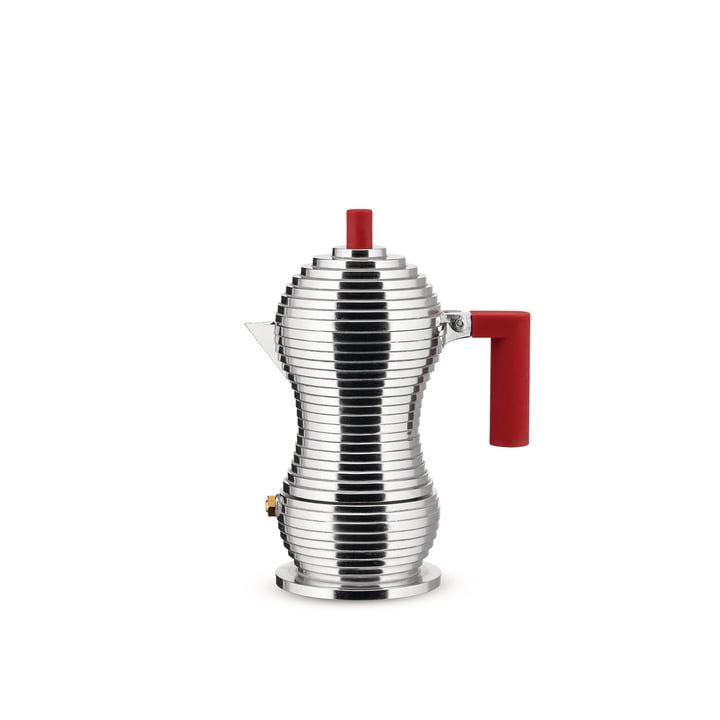 Pulcina espressomaskine 7 cl fra Alessi i sølv/rød