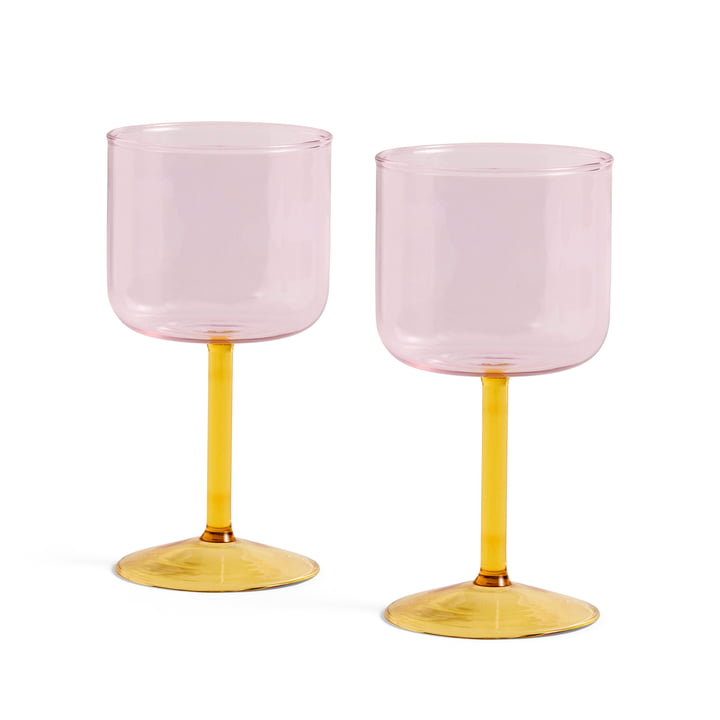 Tint vinglas fra Hay i farven pink/gul i sæt af 2 stk